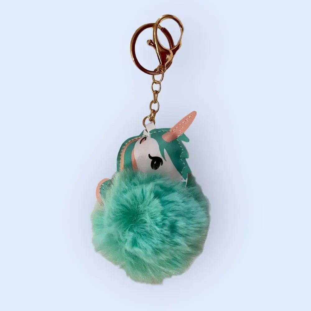 Unicorn Faux Leather Pompom Key Ring Purse Charm